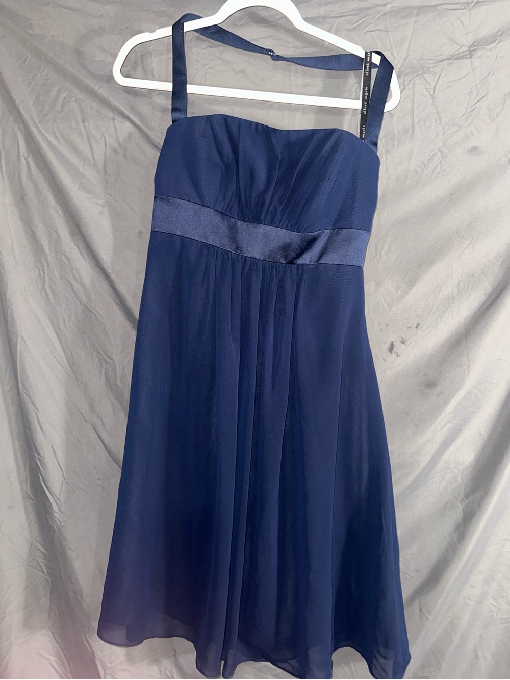 Alfred Angelo Navy Strapless Chiffon Midi Dress with Sash